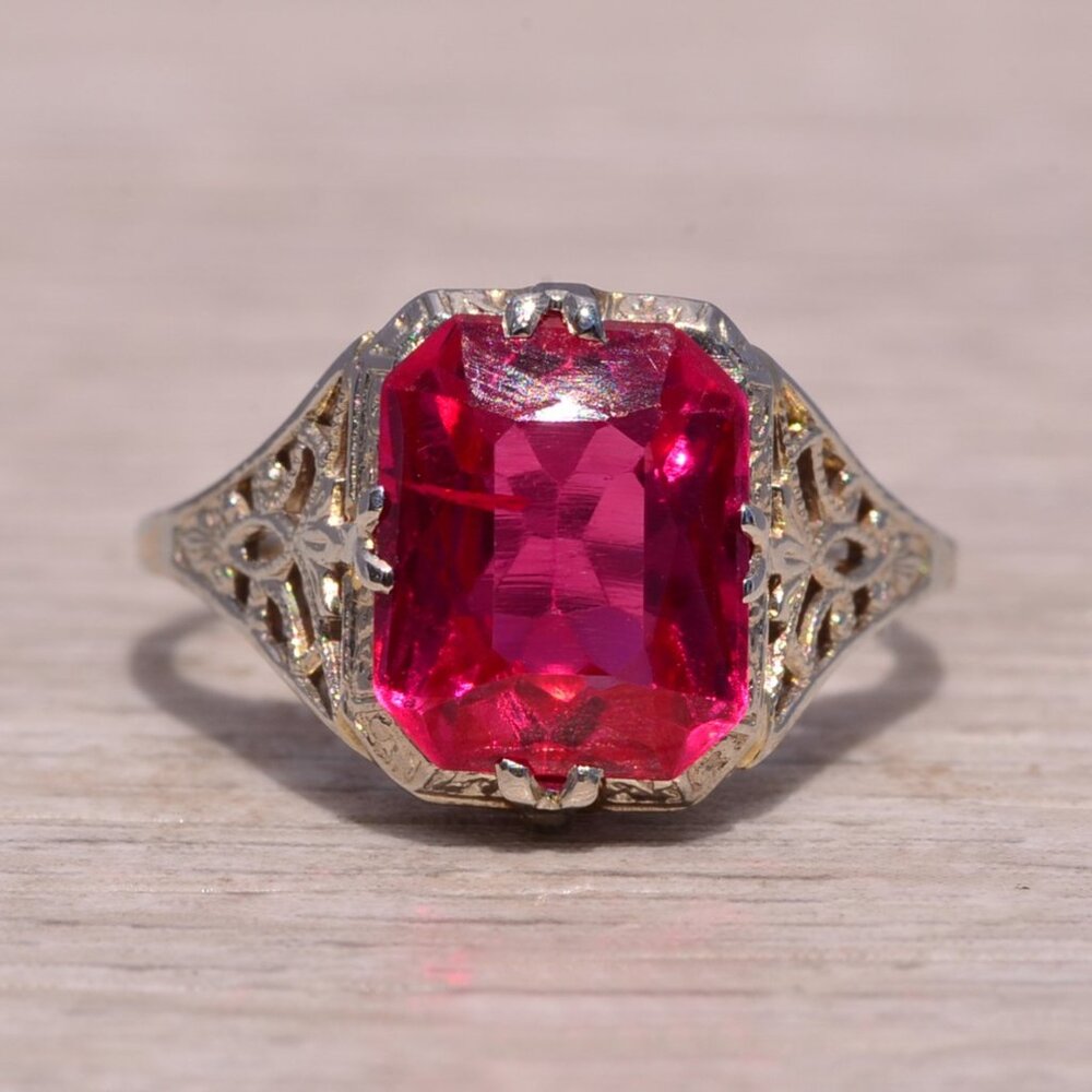 Lab Created Ruby Filigree Ring In White Gold - image 1